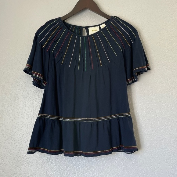 ANTHROPOLOGIE Maeve Chamonix Rainbow Stitched Embroidered Top - Picture 4 of 10